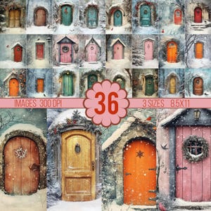 Collection de 36 images de portes merveilleuses vers le paradis de Noël enneigé images digitales CU journaux indésirables