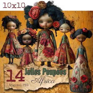 Jolies Poupées Africa Cliparts PNG artwork crafting digital designs junk journal art digital Scrapbooking commercial use transparent