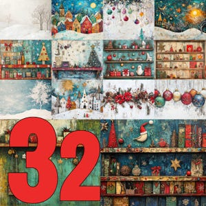 Colección de 32 caprichosos artículos navideños Fondos originales imágenes digitales Revistas basura de CU