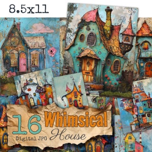 Whimsical Houses Papers B colorful printable Junk Journal Scrapbooking Maisons fantaisistes très colorées DIY commercial use