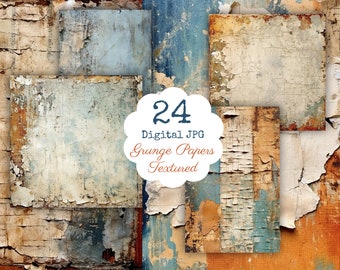 24 Grunge Papers Blue Brown Digital Textured Printable Junk Journal background instant download commercial use