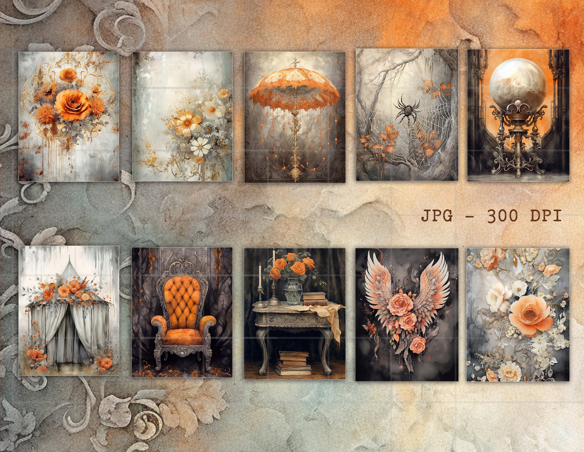 BUNDLE Digital Papers X 100 Halloween Junk Journal Gothic Dark Dreamy ...