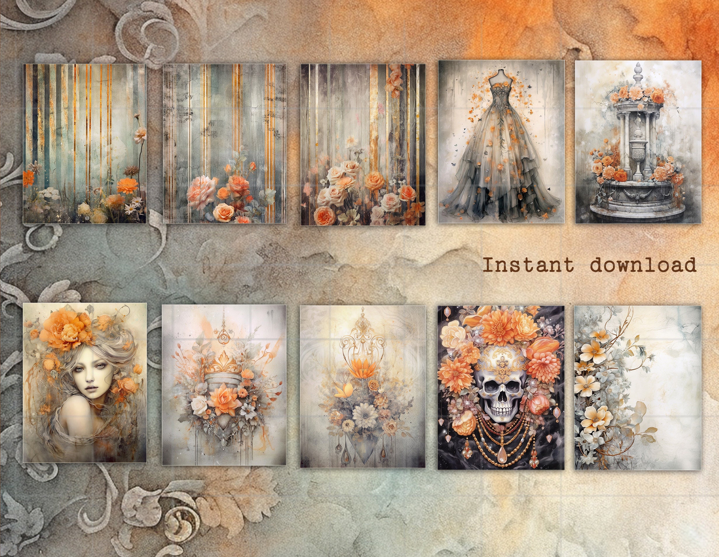 BUNDLE Digital Papers X 100 Halloween Junk Journal Gothic Dark Dreamy ...