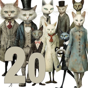 20 Illustrazioni Monsieur Cat PNG Fantasia Gotica Animali Antropomorfi con Sfondo Trasparente bambola di carta Volume 2