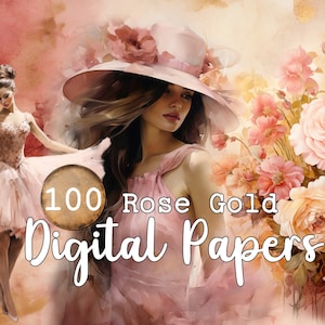 100 papiers Digital Romantique shabby chic rose gold scrapbook cottage angel cat puppy art digital téléchargement commercial use DIY
