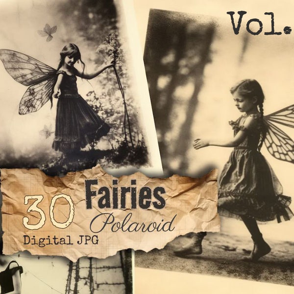 Fairies Polaroid Vintage Sepia old photographs Junk Journal Scrapbooking Fussy cuts 30 images commercial use Digital download