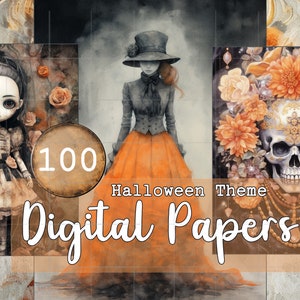 BUNDLE Digital papers x 100 Halloween junk journal gothic sombre rêveur fleurs scrapbook art digital téléchargement commercial use DIY