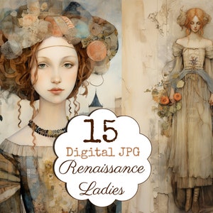15 Portraits Renaissance Ladies digital and printable junk Journal background instant download commercial use