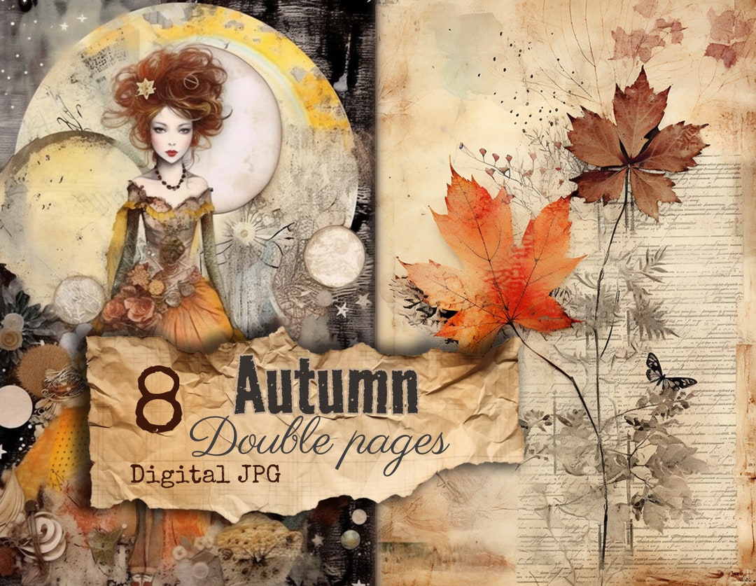 Fall Junk Journal Autumn Ladies and Leaves Collage Scrapbooking Vintage ...