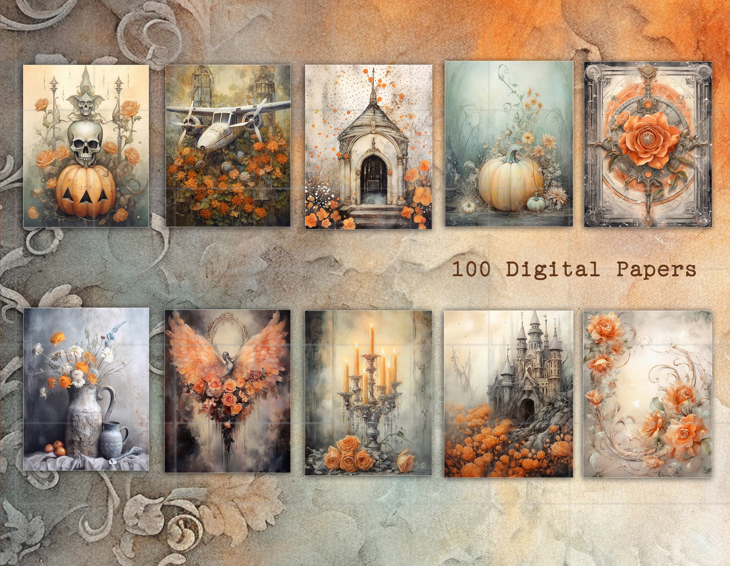 BUNDLE Digital Papers X 100 Halloween Junk Journal Gothic Dark Dreamy ...