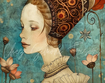 Cliparts 20 Images Eccentric Renaissance Style Woman Portrait Instant Download Commerical Use Junk Journal