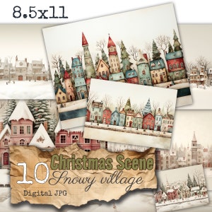 10 documenti con scene natalizie per Junk Journal ed elementi PNG Pagine di fornitura per album di ritagli Articoli digitali per uso commerciale + immagine panoramica bonus