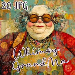 20 Portraits fantasques Whimsical de Grand mère pour collage scrapbooking Junk Journal téléchargement instantané CU