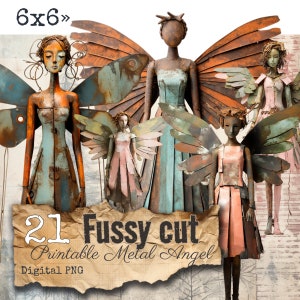21 Angels Dolls 3D rusty metal fussy cut for junk journal or Scrapbooking Fabrication de cartes artwork Pages de livre