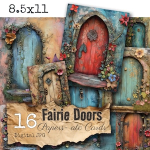 16 Fairie Doors papers background Flowers for junk journal scrapbooking commercial use digital