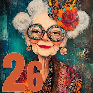 26 portraits vintage pop Femmes âgées excentriques & stylées Art digital JPG 11x8.5" pour déco, collages journaling