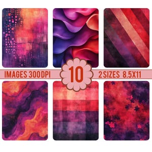 10 carte digitali viola, rosse e rosa + 3 fogli stampabili per sfondi, scrapbooking, diario, creazione di biglietti CU