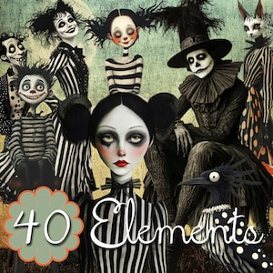 Halloween Character Cliparts Dark Grunge Gothic Style Junk Journal Instant Download CU