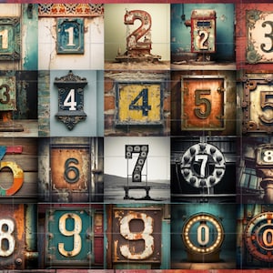 Vintage Retro Numbers Illustrations, Set of 20 Nostalgic Designs, Old-World Charm for Cards, Invitations, Digital Collages commercial use,