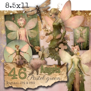 Ángeles Pastel verde y rosa hada quisquilloso corte para diario basura o Scrapbooking Tarjeta haciendo obras de arte Páginas de libros CU