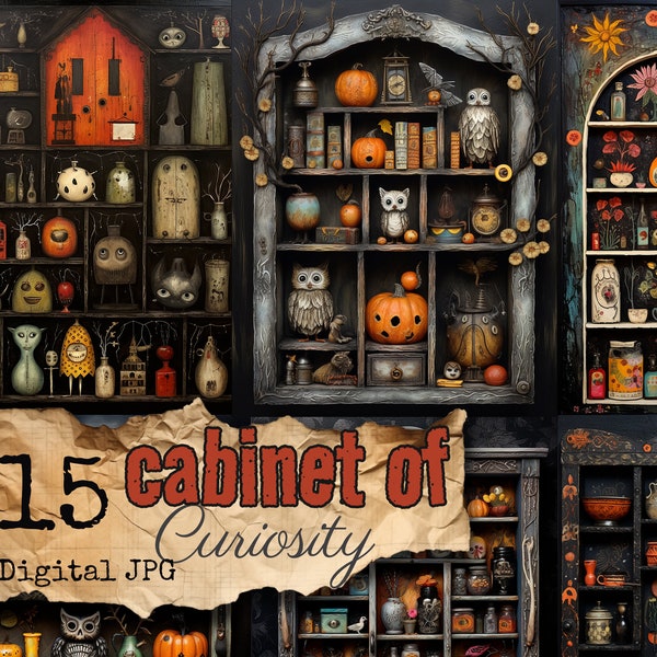 Whimsical Witches Curiosity Cabinets for Halloween 15 JPG files for junk journal scrapbooking artwork commercial use