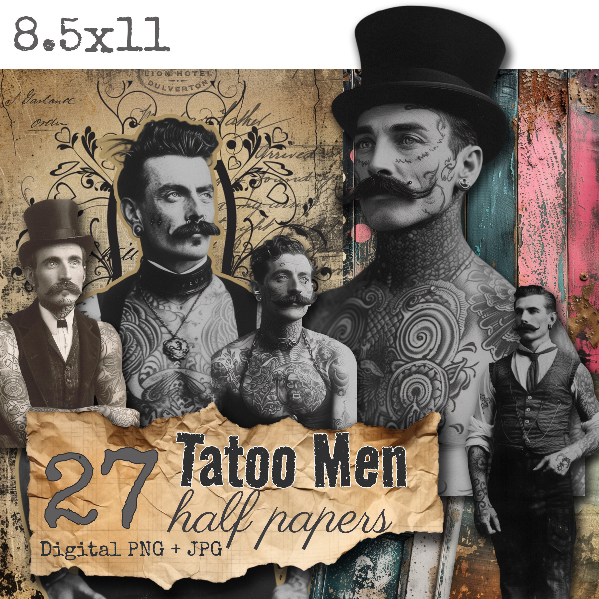 Portraits of Tattooed Men 1900's PNG Transparent Vintage Grunge Paper Junk  Journal Scrapbooking Turn of the Century Fussy Cuts - Etsy, image size:2400x2400