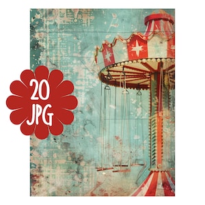 20 papiers d'arrière plan thème Cirque pour Junk Journal collage de papier vintage téléchargement instantané CU