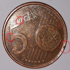 Doble acuñación de moneda de 5 céntimos de euro Porty Gal, Portugal
