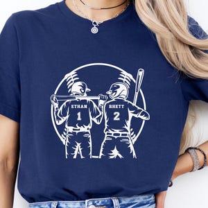 Custom 2 Player Baseball Shirt Baseball Graphic T-Shirt Game Day Apparel Baseball Mom Gift Personalized Name Number Baseball Brothers Tshirt