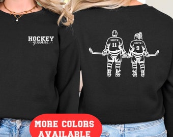 Custom 2 Player Sibling Hockey Grandma Sweatshirt Hockey Pullover Game Day Apparel Hockey Mom Gift Hockey Gigi Nana Brother Sister Athletes