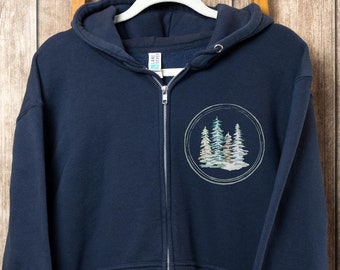 Pine Tree Zip Hoodie Granola Girl Hoodie Nature Sweatshirt Gift for Nature Lover Hiking Hoodie