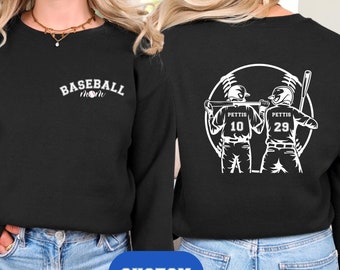 Custom 2 Player Baseball Mom Sweatshirt 2-Sided Baseball Sweater Baseball Game Day Sweater Baseball Mom Gift Brother Pullover