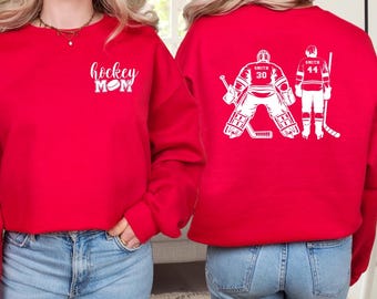 Custom 2 Player Boys Hockey Mom Sweatshirt Hockey Brothers Pullover Game Day Apparel Hockey Mama Gift Personalized Names Numbers Goalie