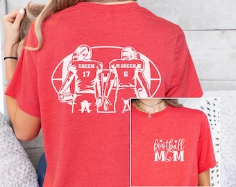 Custom 2 Player Football Mom Shirt 2 Sided Football Shirt Front Back Printed Football Shirt Game Day Shirt Football Mom Gift