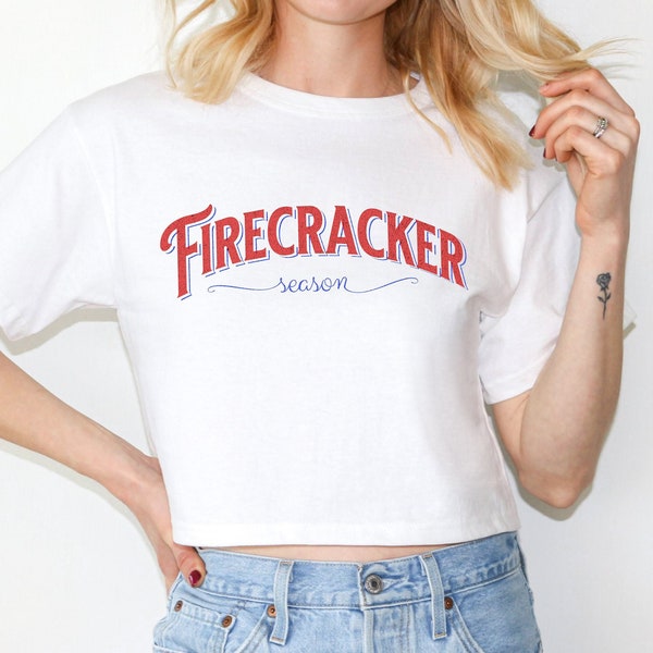 Firecracker Season Cropped T-Shirt Tee 4th of July Shirt USA Shirt Ladies Independence Day Tee Firework Shirt Merica Crop Top