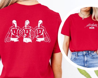 Customized 3 Player Volleyball Shirt 2-Sided Volleyball Mom Shirt Personalized Name Number Shirt Volleyball Sisters Mom Shirt Gift