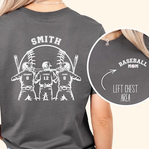 3 Player Baseball Mom Shirt Custom Brother Baseball TShirt Game Day Apparel Baseball Mom Gift Proud Baseball Mama Personalized Name Number