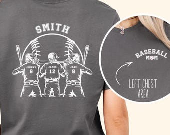 Camiseta de béisbol para mamá de 3 jugadores, camiseta de béisbol personalizada para hermano, ropa para el día del partido, regalo para mamá de béisbol, orgullosa mamá de béisbol, nombre y número personalizados