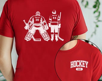 Custom 2 Player Hockey Dad Shirt Brothers 2-Sided Hockey Shirt Game Day Apparel Hockey Father Gift Personalized Hockey Goalie Skater T Shirt