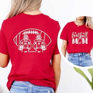 Custom 2 Player Football Mom Shirt Custom Young Boy Football Graphic T-Shirt Game Day Apparel Football Mom Gift Personalized Football Mama