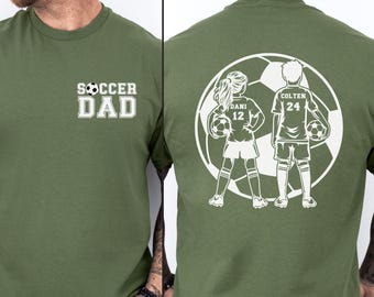 Custom 2 Player Soccer Dad Shirt Personalized Soccer Shirt Soccer Graphic Printed Soccer T Shirt Soccer Father's Day Gift Son Daughter Tee