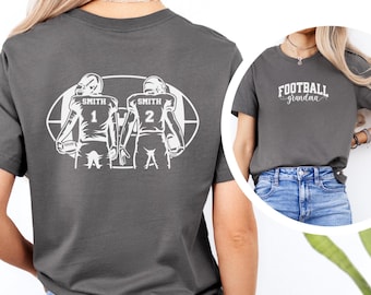 Custom 2 Player Football Grandma Shirt 2 Sided Football Shirt Personalized Name Number Shirt Game Day Shirt Football Grandma Gift