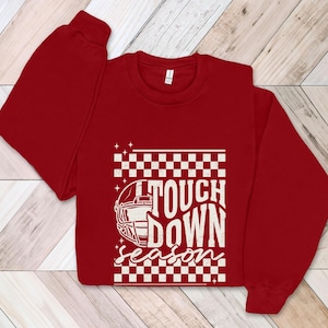 Touchdown Season Sweatshirt Trendy Football Fan Sweater Retro Checker Football Pullover Game Day Apparel Football Fan Sweatshirt Gift