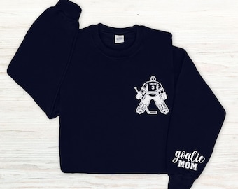 Custom Hockey Goalie Mom Sweatshirt Sleeve Print Hockey Pullover Game Day Apparel Hockey Mom Gift Hockey Mama Hockey Goalkeeper Sweater