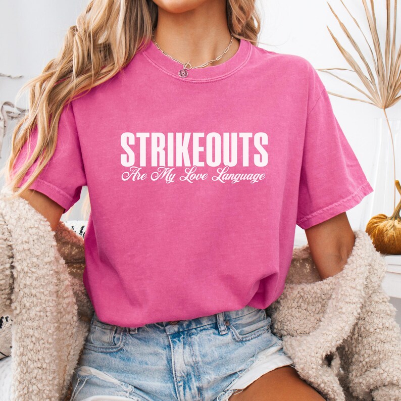 Strikeouts Are My Love Language Shirt, Funny Baseball Tee, Comfort Colors Shirt, Game Day Shirt, Baseball Mom Gift, Softball Pitcher Gift image 6