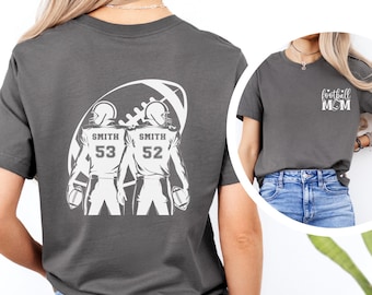 Camiseta de fútbol para mamá de 2 jugadores Camiseta de fútbol personalizada de 2 lados Ropa para el día del juego Regalo para mamá de fútbol Orgullosa mamá de fútbol Nombre personalizado y número