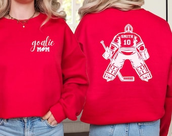 Custom Goalie Hockey Mom Sweatshirt 2-Sided Hockey Goalkeeper Pullover Game Day Apparel Hockey Mom Gift Hockey Mama Personalized Name Number