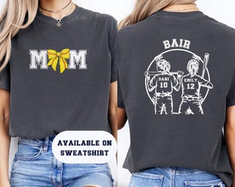 Custom Softball Mom Shirt 2-Player Comfort Colors Coquette Softball T-Shirt Gift for Softball Mama Bow Mom Tee Softball Daughters Shirt