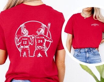 2 Player Baseball Mom Shirt Custom Brother Sister Baseball T-Shirt Baseball Mana Gift Proud Baseball Mama Personalized Boy Girl Baseball Tee