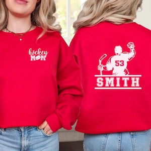 Custom Hockey Mom Sweatshirt 2-Sided Hockey Graphic Pullover Game Day Apparel Hockey Mom Gift Hockey Mama Personalized Name Number